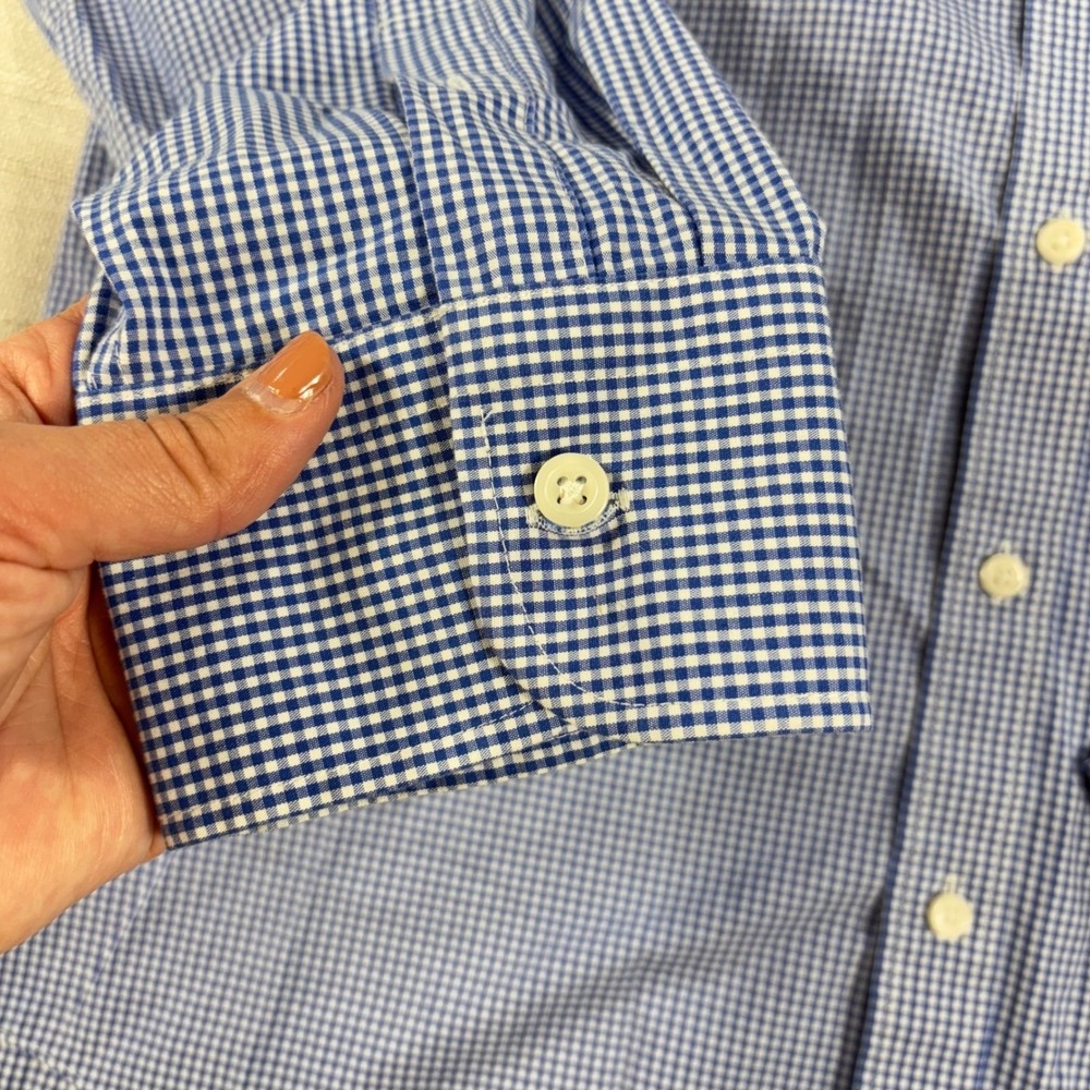 J.Crew Mens Slim Flex Wrinkle Free Blue Gingham Check Button Down Shirt L - Picture 4 of 8